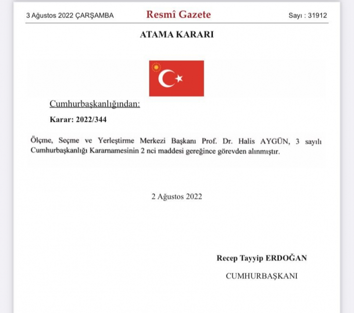 ÖSYM Başkanı Prof. Dr. Halis Aygün görevden alındı